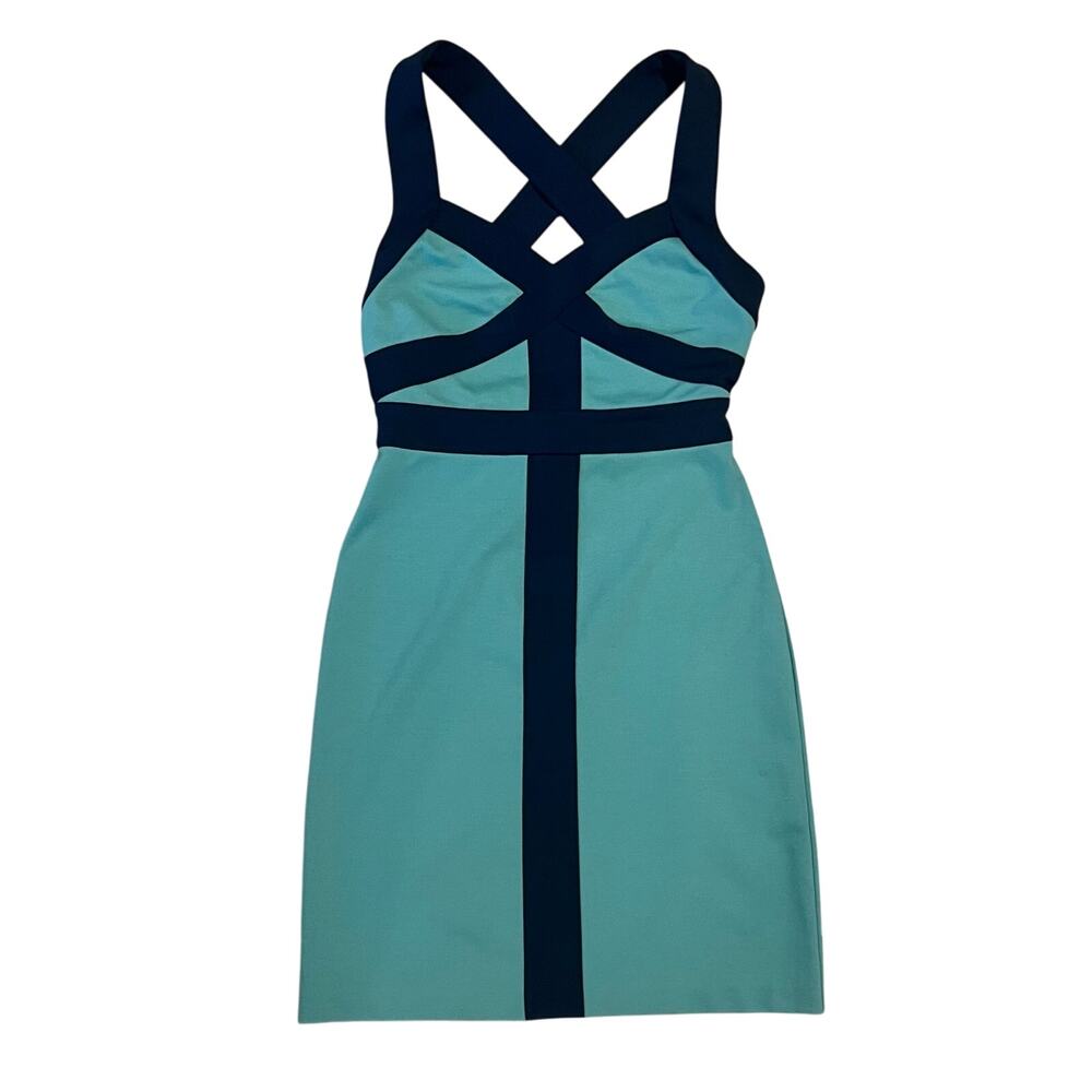 BCBG Paris Teal/Navy Color Block Bodycon Ponte Mini Dress Size 4